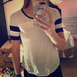 black and white striped baseball tee